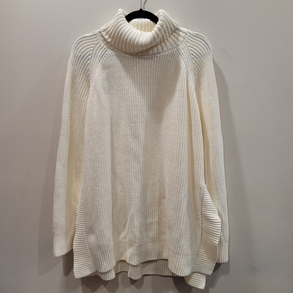 Kate Spade Oversized Ivory Sweater Knit Cotton Cashmere Blend Turtleneck - XL